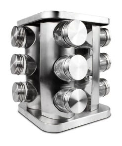 12 PEÇAS Porta Temperos Giratório Vidro Suporte Inox QUADRADO