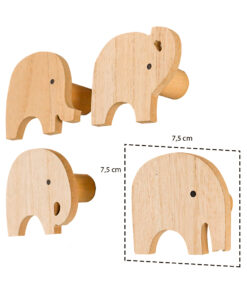 Conjunto 4 Ganchos Cabides Elefante De Madeira Para Parede