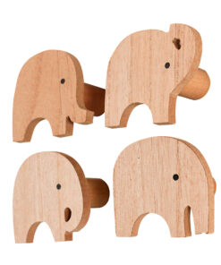 Conjunto 4 Ganchos Cabides Elefante De Madeira Para Parede
