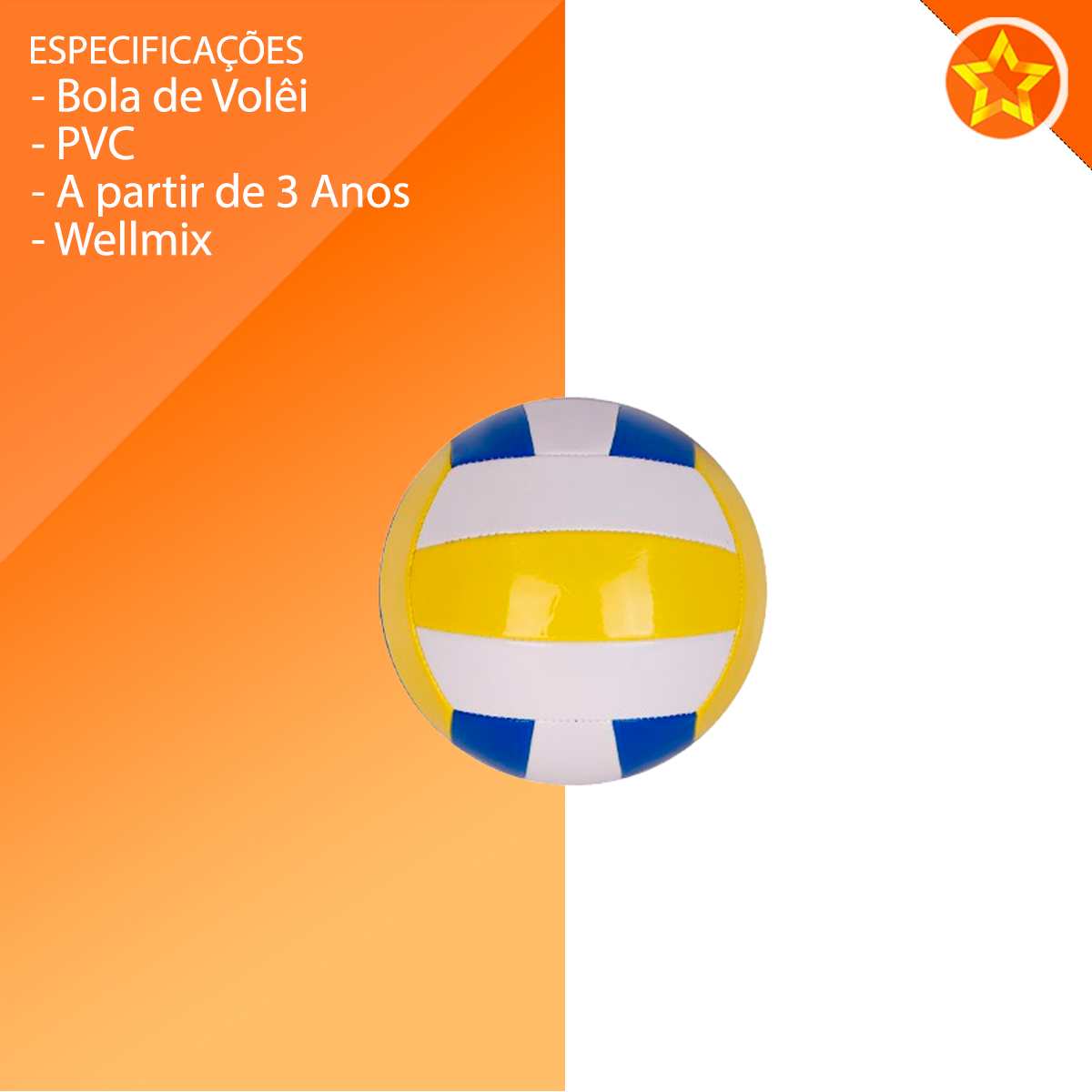 BOLA DE VOLEI DE PRAIA 33CM WX4496 WELLMIX