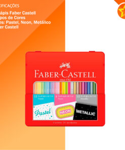 LÁPIS DE COR 24 CORES PASTEL, NEON E METÁLICO - FABER CASTELL