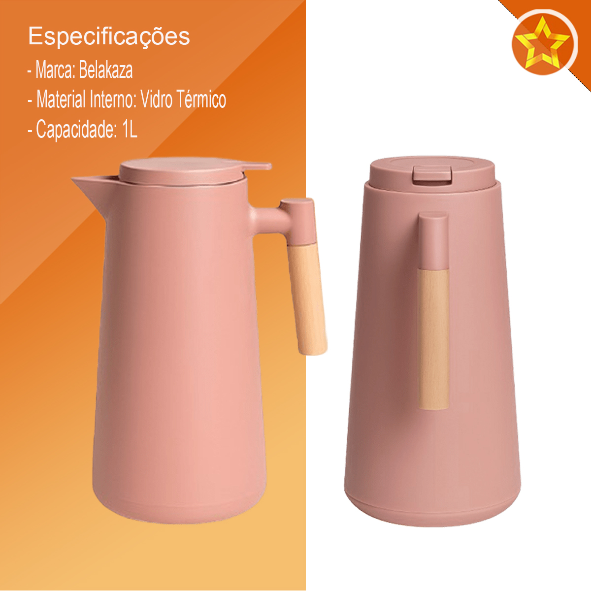 Garrafa térmica 1L cabo madeira Belakaza