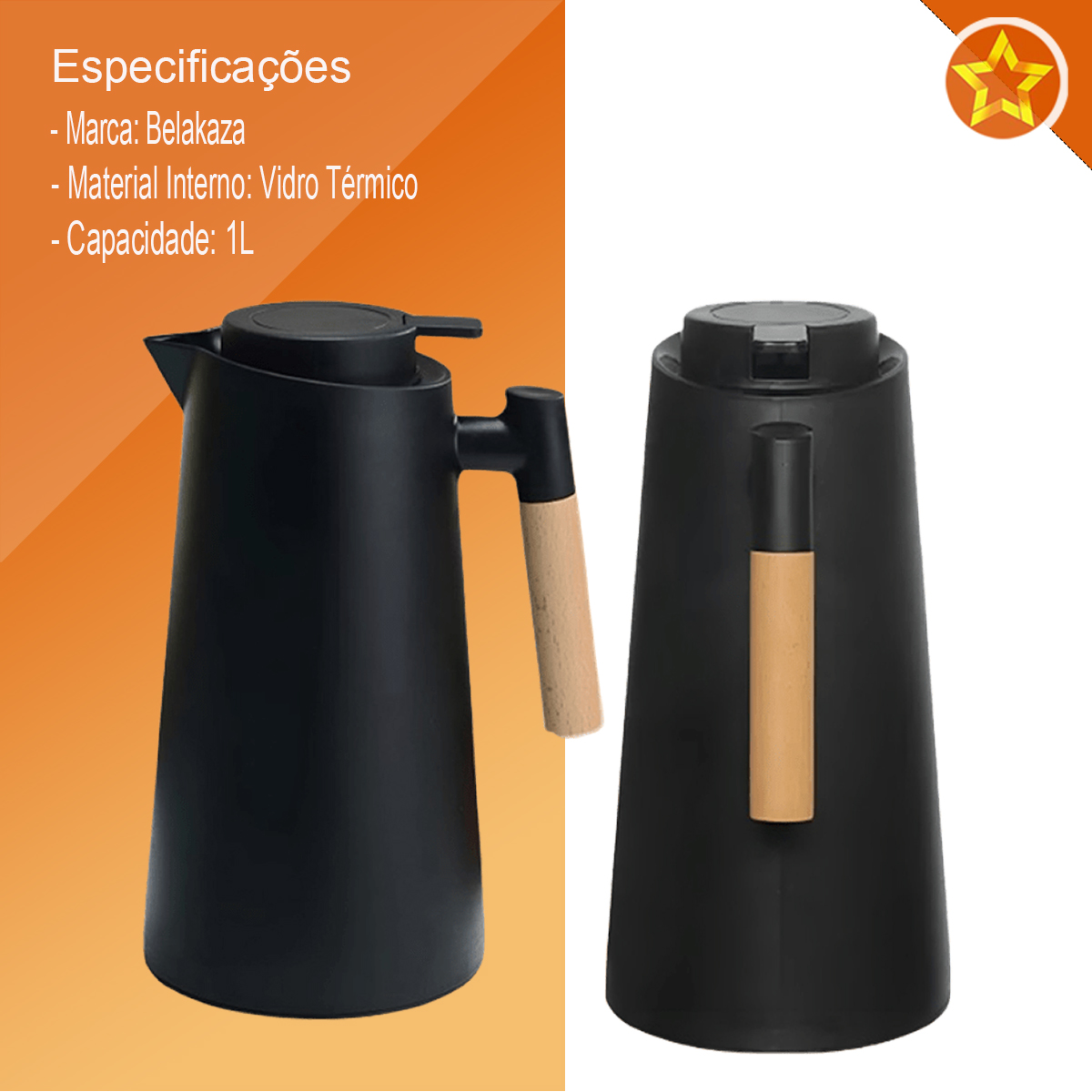 Garrafa térmica 1L cabo madeira Belakaza