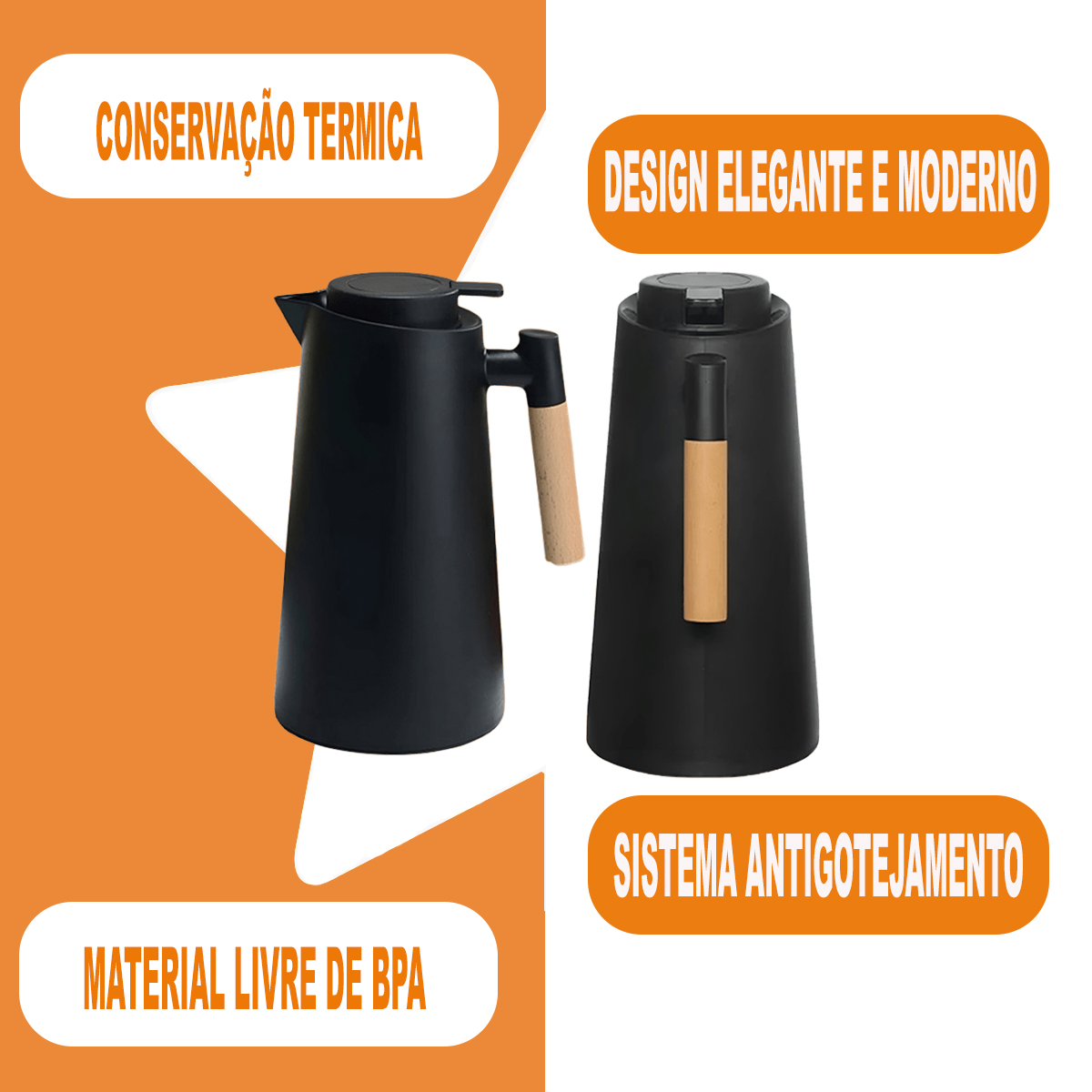 Garrafa térmica 1L cabo madeira Belakaza
