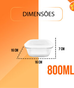 POTE DE VIDRO QUADRADO 800 ML