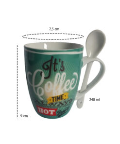 Canecas Com Colher 240ml De Porcelana Vintage Coffee