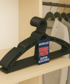 Jogo 10 Cabides Plástico Resistentes Preto Arqplast