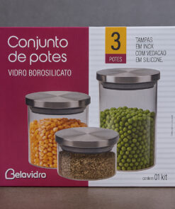 Jogo 3 Potes Herméticos de Vidro Belovidro