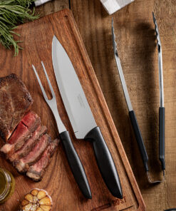 Kit Churrasco Tramontina com faca, garfo e pegador em inox