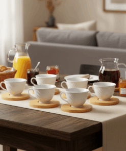 Conjunto de Xícaras com Pires de Porcelana 100ml Bambu Wincy