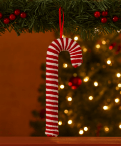 Bengala Natalina de Pelúcia Vermelha e Branca 10×15×40cm Wincy