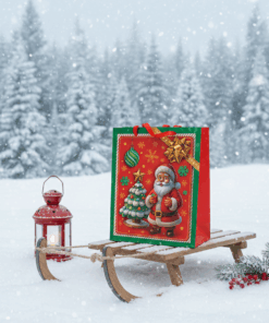 Sacola de Papel Decorada de Natal Vermelha e verde 26x32cm