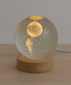 globo Luminária Crystal Ball Led 18,8cm Circunferência Base de Madeira