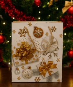 Sacola de Papel Decorada de Natal Branca 18x23cm