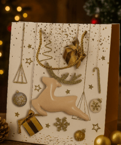 Sacola de Papel Decorada Natalina Rena e Presentes 26x32x12cm