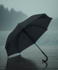 Guarda-chuva preto grande com cabo curvo