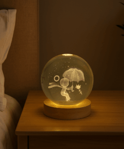 globo Luminária Crystal Ball de Madeira na base 25cm circunferência