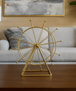 Roda Gigante Decorativa de Ferro Dourada Giratória 30x28cm