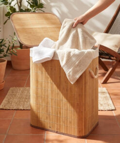 Cesto de Roupa Bambu Retangular com Tampa 40x30x50cm