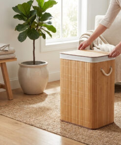 Cesto de Roupa Bambu Retangular com Tampa 40x30x50cm